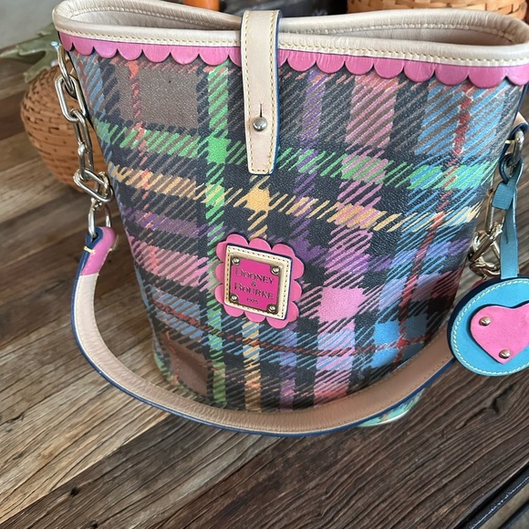 Dooney & Bourke Handbags - 1990’s Dooney & Bourke Rainbow Plaid Bucket Bag - RARE Vintage!!